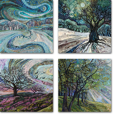 4 Square cards with Tree designs