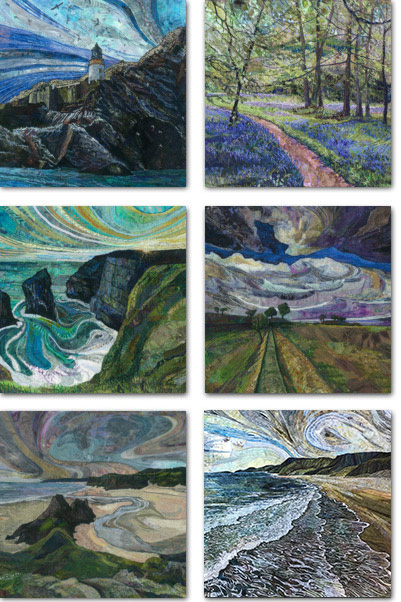 6 square cards with British landscape designs