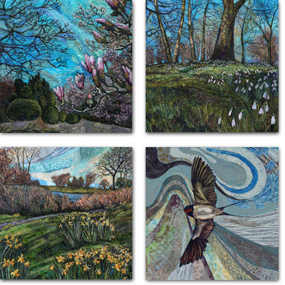 4 square cards with Springtime designs