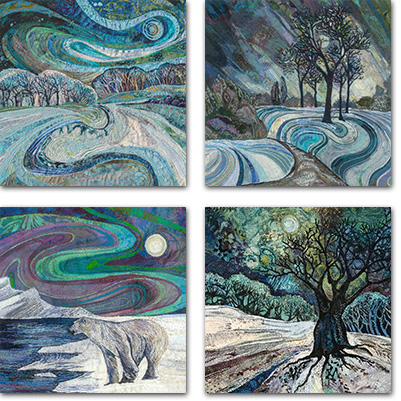 4 square cards with winter designs